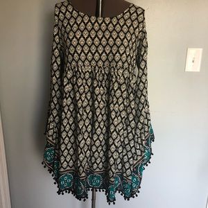 VELZERA • BLACK & WHITE DAMASK PRINT BOHO DRESS